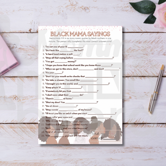 "Black Mama Sayings" Baby Shower Game